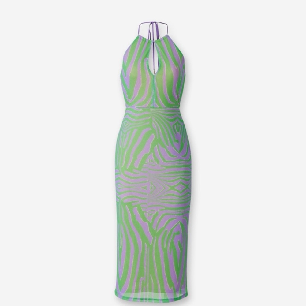 AFRM Green and Purple Halter Dress